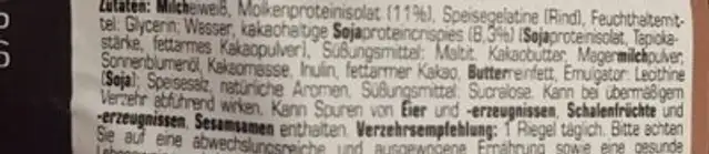 Sports Factory 50% Protein Riegel ingredients label