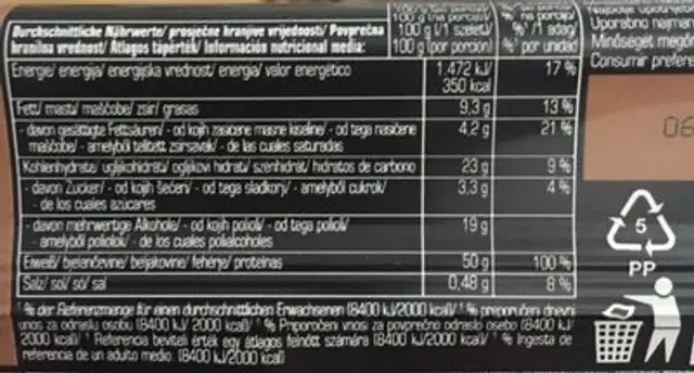 Sports Factory 50% Protein Riegel nutrition facts table
