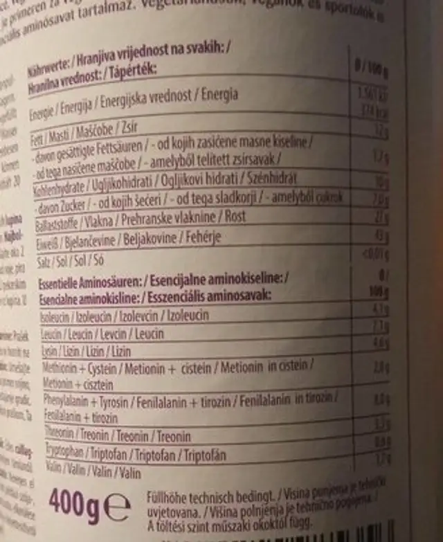Lupinen Protein Pulver nutrition facts table