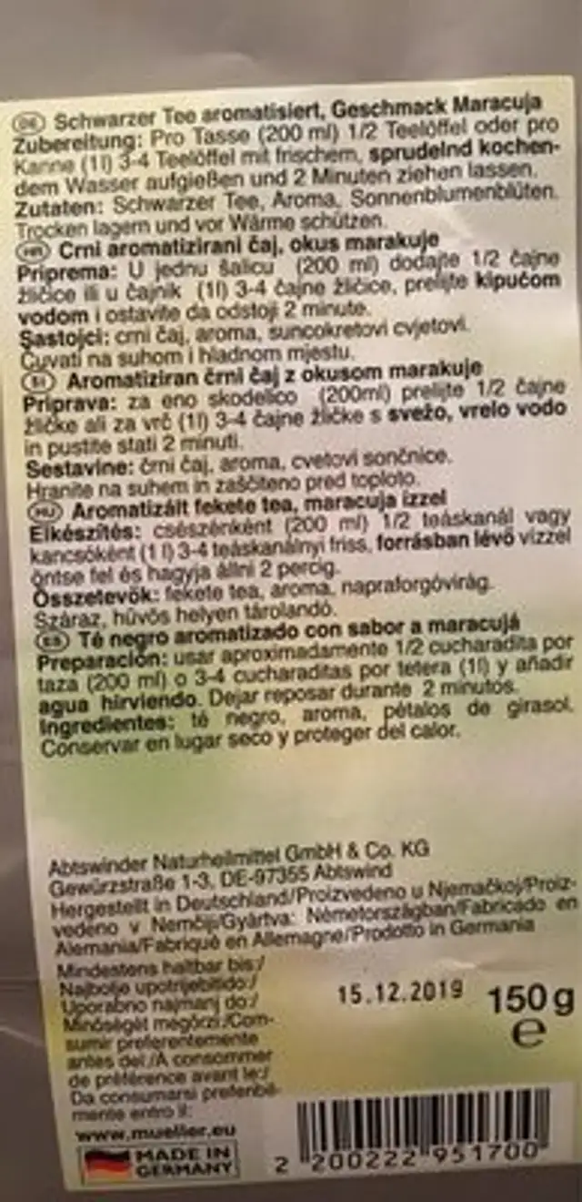 Maracuja exotisch ingredients label