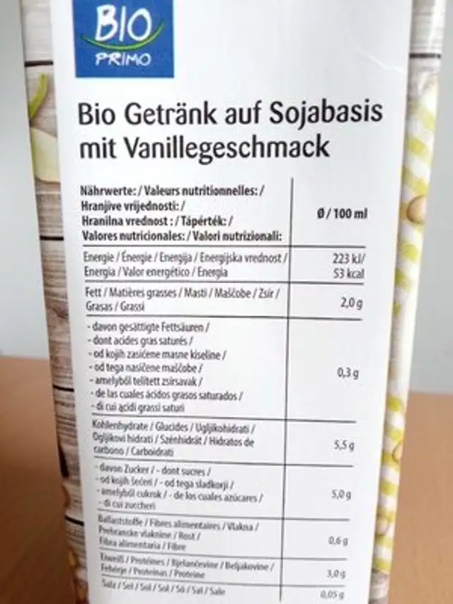 Soja drink vanille nutrition facts table