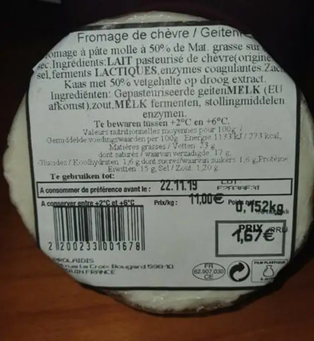 Fromage de chèvre nutrition facts table
