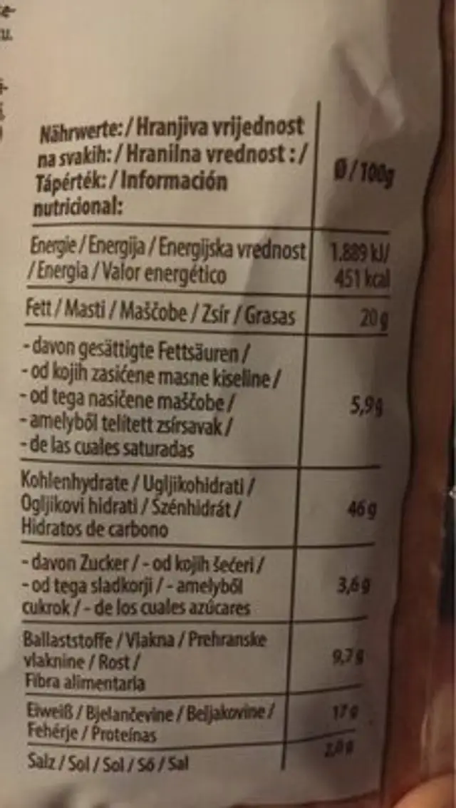 Vollkorn knäcke-snack nutrition facts table