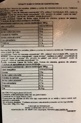 Bio mini-Riegel-Mix nutrition facts table