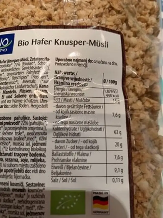 Hafer Crunchy nutrition facts table