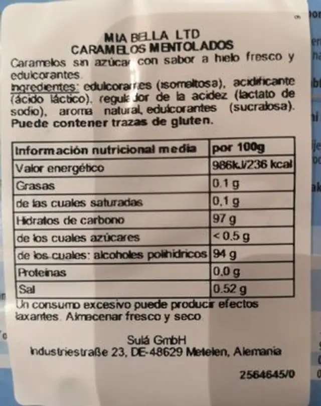 Eisbonbons nutrition facts table