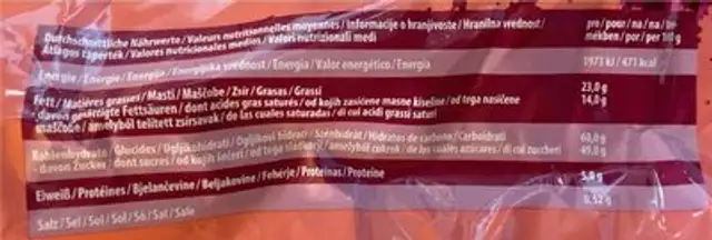 Mini-Riegel Selection nutrition facts table
