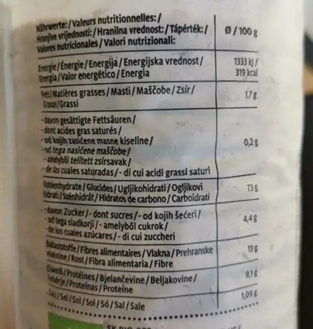 Rye waffles with sea salt nutrition facts table