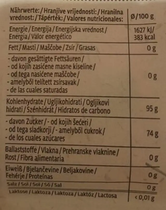 Bonbons Ingwer-Kräuter nutrition facts table