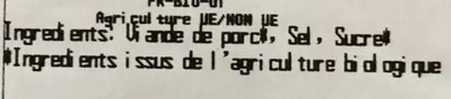 Jambon cuit sans nitrite ingredients label