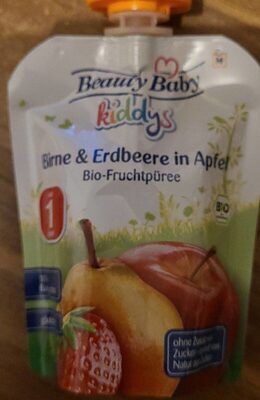 Birne und Erdbeere in Apfel Bio Fruchtpüree