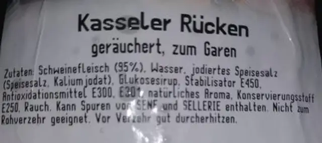 Kasseler Rücken ingredients label