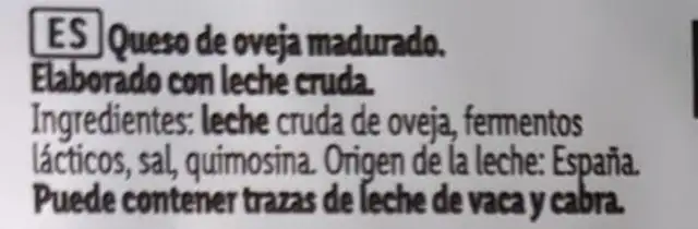 Queso oveja viejo ingredients label