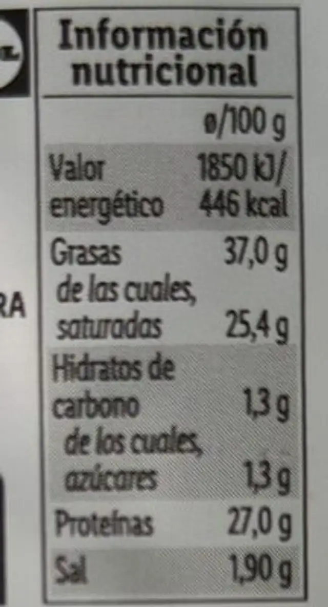Queso oveja viejo nutrition facts table