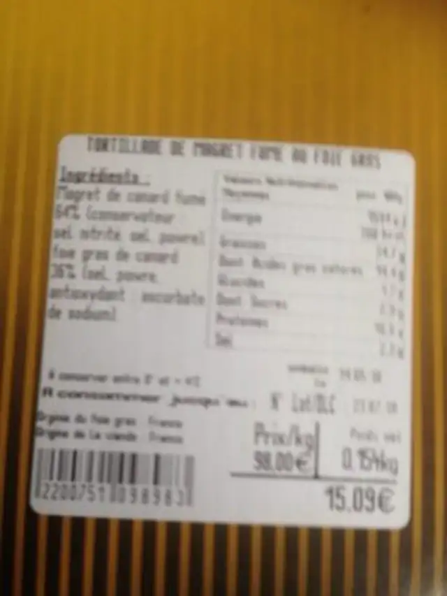 Trotillade au foie gras et son magret fumé ingredients label