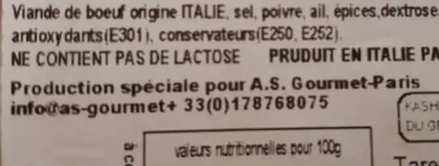 Carne seccz pascarella ingredients label
