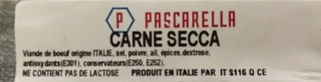 Viande de boeuf sechée ingredients label