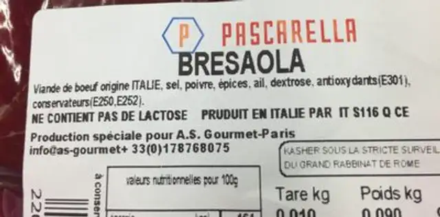 Carni kasher ingredients label