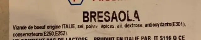 Bresaola ingredients label