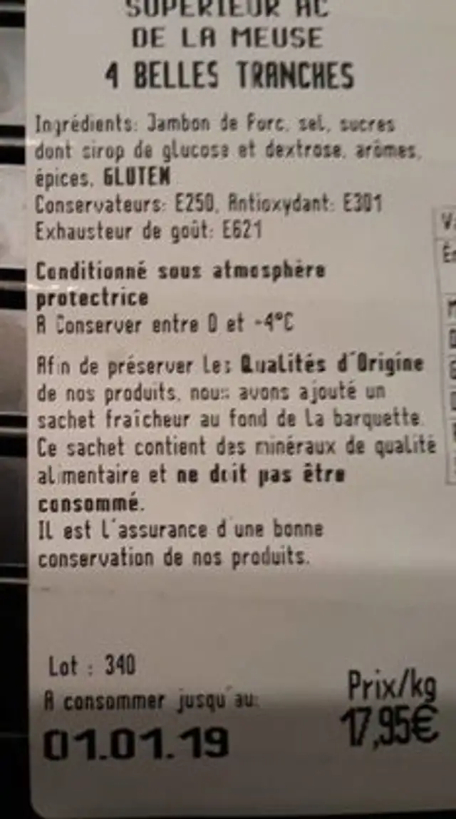 Jambon blanc ingredients label