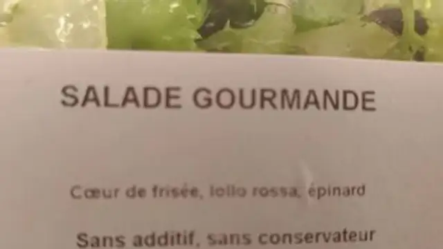 Salade fraiche ingredients label