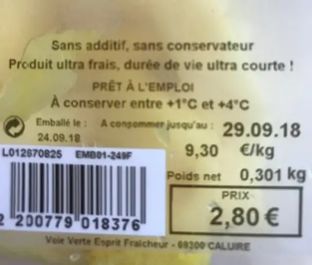Dés d'ananas ingredients label