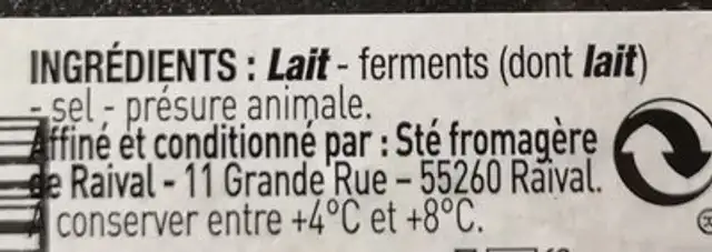 Brie de meaux ingredients label