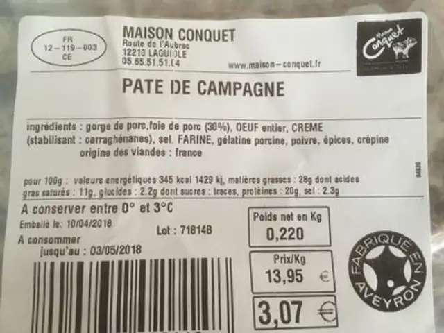 Pâté de campagne ingredients label