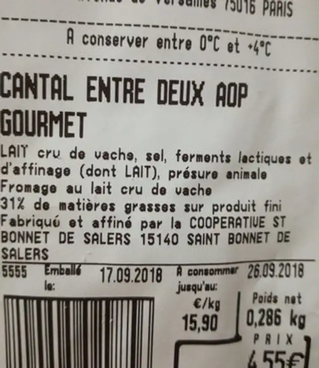 Cantal entre deuc AOP gourmet ingredients label
