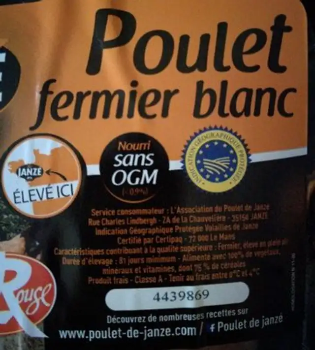 Aiguillettes de poulet fermier ingredients label