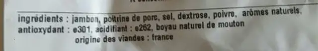 Chipolatas ingredients label