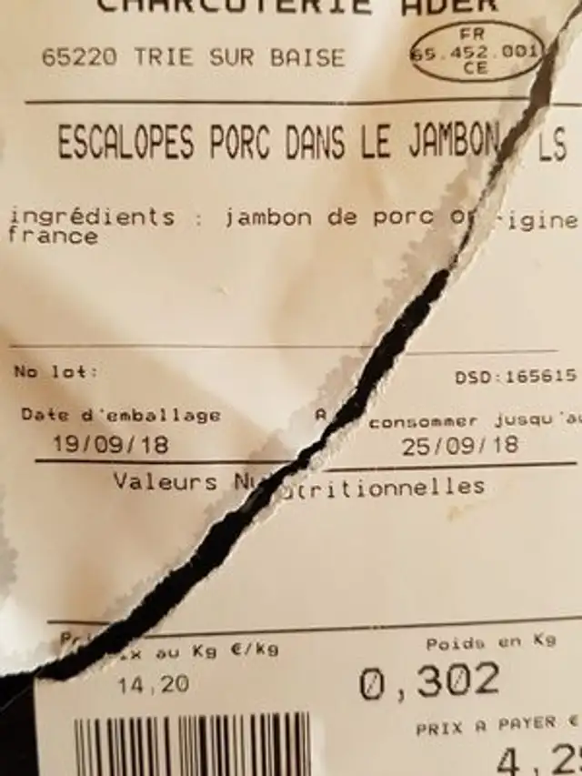Escalopes porc dans le jambon ingredients label