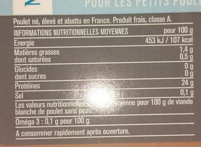 Filets de poulet ingredients label