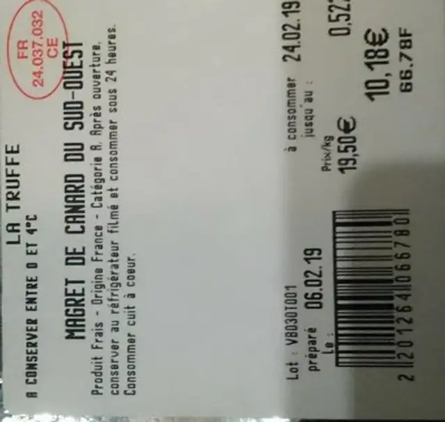 Magret de canard du sud-ouest ingredients label