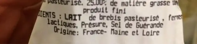 Fleur de Brebis pasteurisé Maison Gaborit SNC ingredients label