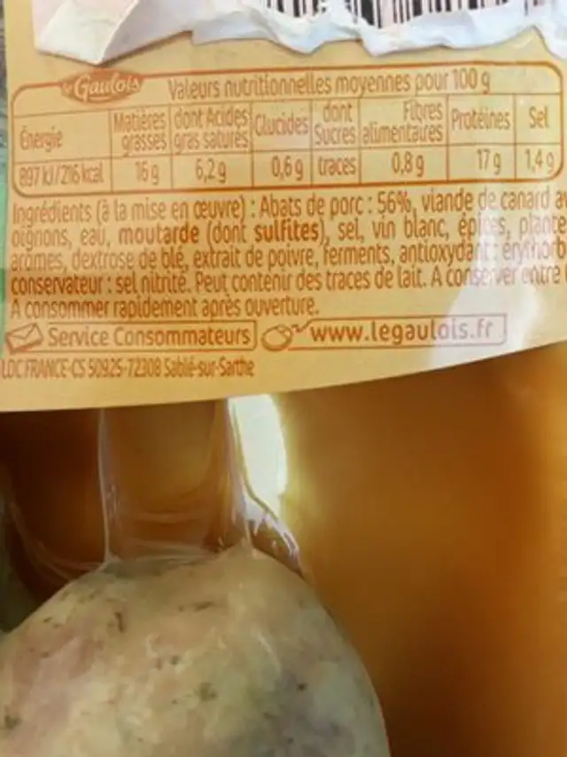Andouillettes de canard ingredients label