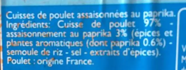Cuisses de poulet au paprika ingredients label
