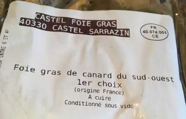Foie gras de canard du sud ouest ingredients label