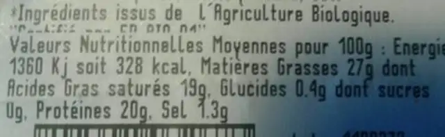 Reblochon bio nutrition facts table
