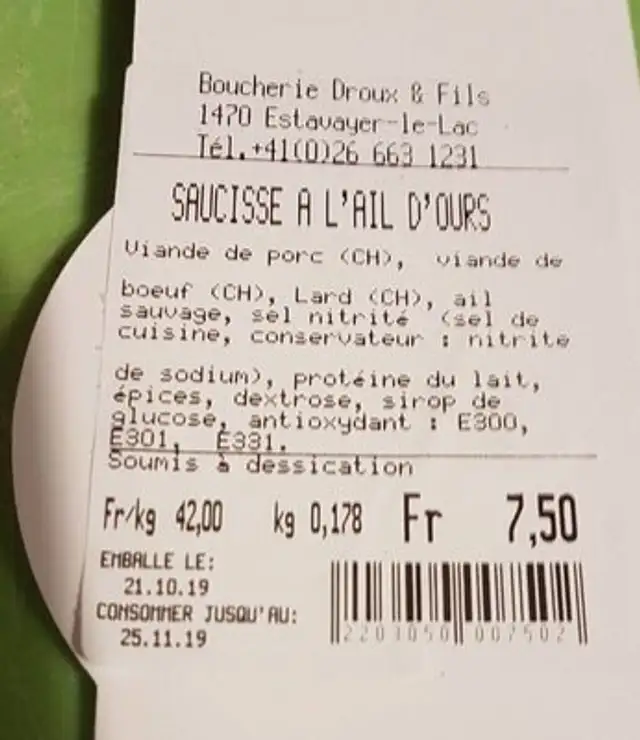Saucisse a l'ail des ours nutrition facts table