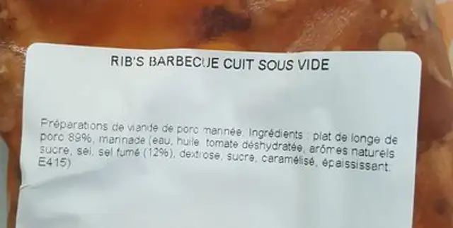 Ribs barbecue ingredients label