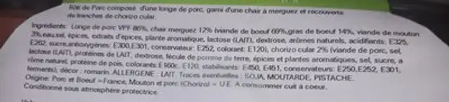 rôtis de porc au chorizo ingredients label