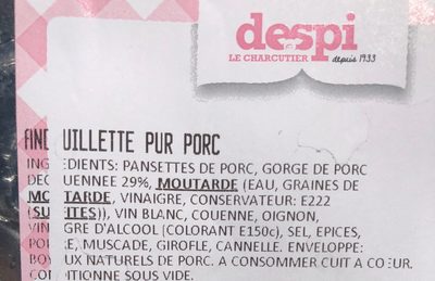 Andouillette pur porc ingredients label