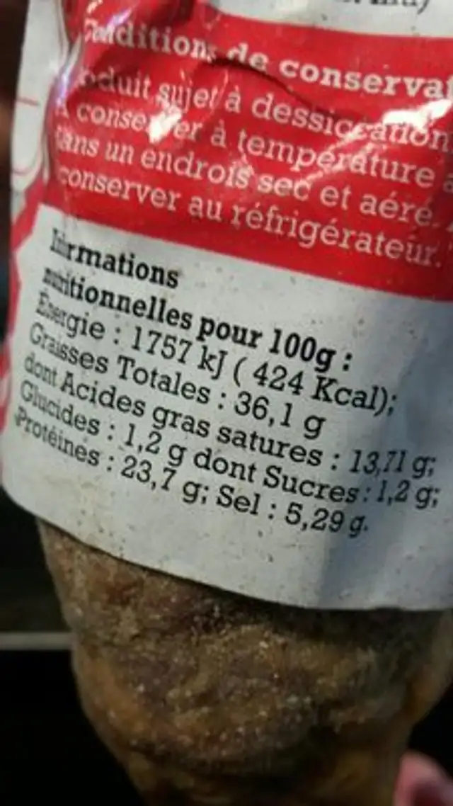 Saucisson pur porc ingredients label