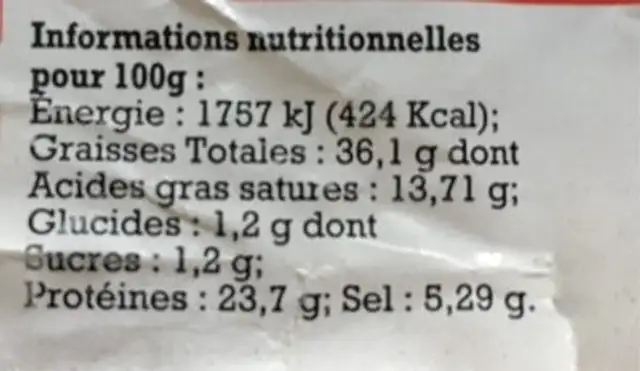 Saucisses sèche nutrition facts table