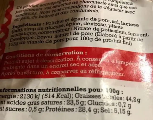 Saucisse seche pur porc