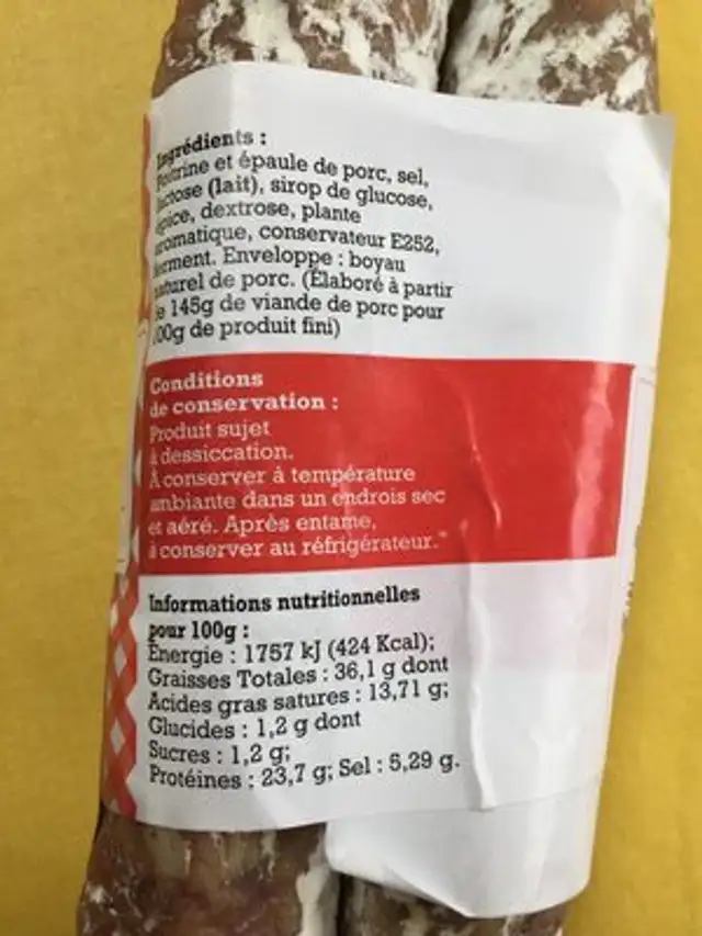 Saucisson ingredients label