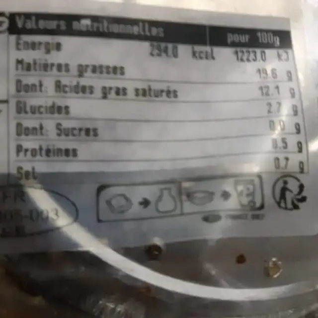Quiche Lorraine nutrition facts table