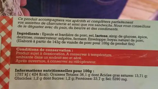 mini jesus saucisson nutrition facts table