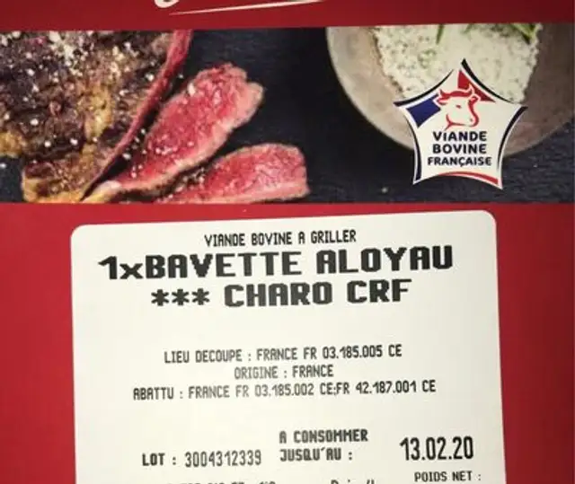 Bavette aloyau charo CRF nutrition facts table